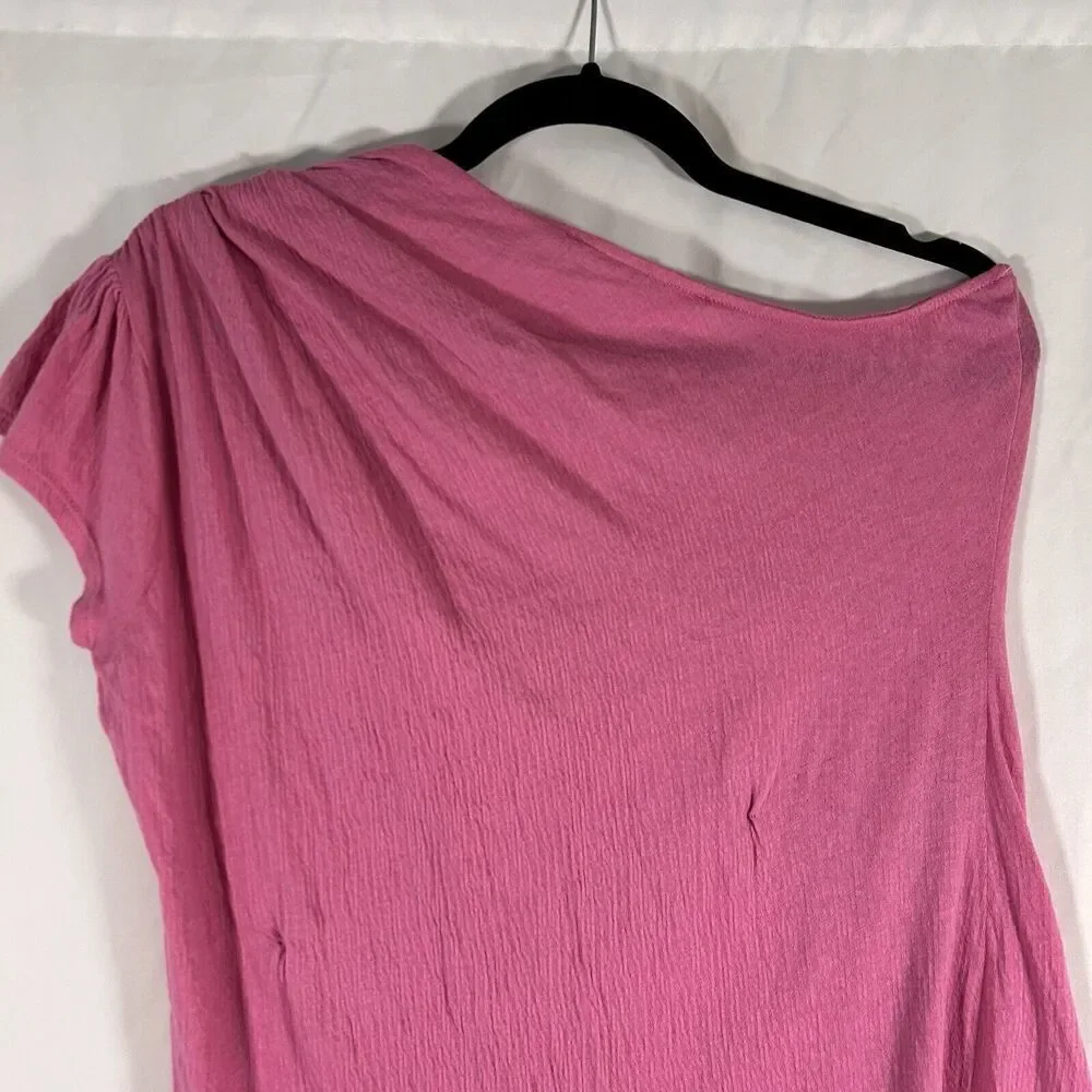 Free People Beach Blouse Women's Small Pink One Shoulder Pullover Lightweight